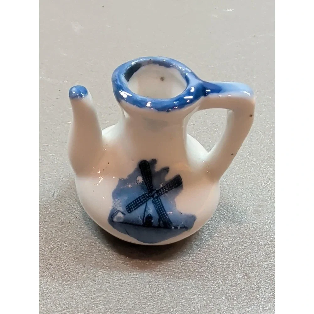 Vintage Miniature Windmill Tea Set 6 Piece Porcelain Dollhouse Nobel Hall Blue